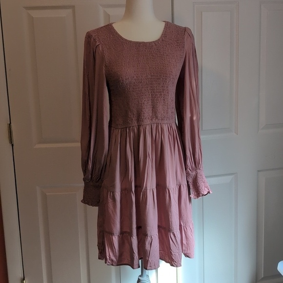 Merokeety Dresses & Skirts - Merokeety Pink Long Sleeve High Waisted Flowy Boho Mini Dress NWT